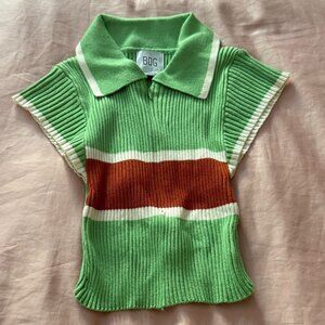 BDG Urban Outfitters Stripe Cut-out Cropped Polo Ribbed Knit NWT Size XS